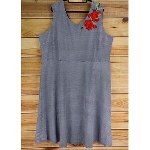 Bedford Fair‎ Sleeveless Dress Womens 3X Black Checks Embroidered Flowers V-Neck